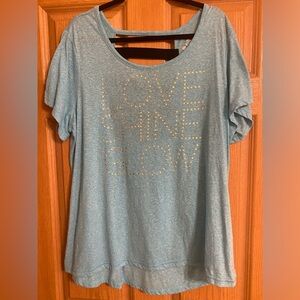 NWOT Impact by Jillian Michaels aqua blue heather t-shirt. Sz. 3X.